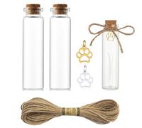 NICENEEDED 2 PCS Pet Hair Memorial Bottles with Pawprint Charm, Dog Cat Ashes Fur Hair Locket Keepsake Bottles, Small Glass Vial with Cork for Preserve Mammals Precious Memories