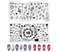 NICENEEDED 2 PCS Punk Style Nail Art Stamping Template, Tarot Cross Snake Image Nail Plates, Butterfly Bowtie Manicure Art Templates for Women DIY Design Printing Stencil Tools