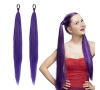 NICENEEDED 2 PCS Purple Ponytail Extension for Braid, 26 Inch Purple Braiding Hair with Elastic Tie, Long Synthetic Crochet Hair for Stage Party Halloween Costume Cosplay