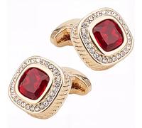 NICENEEDED 2 PCS Red Gemstone Square Diamond Cufflinks, Gold Plated Crystal Tuxedo Cuff Links, Elegant Jewelry Set for Wedding Anniversary Business Party Events