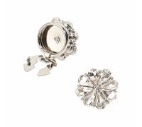 NICENEEDED 2 PCS Rhinestone Buttons Cover, Flower Sleeve Cover No Sew Instant Button Clip, Sliver Decarative Button Embellishments for Dress Suit Tux Shirt Tuxedo Accessories