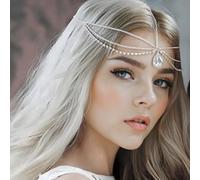 NICENEEDED 2 PCS Rhinestone Forehead Head Chain, Bohemian Crystal Terdrop Head Chains, Silver Gold Head Jewelry Pendant Hair Accessories for Women Party Festival Wedding