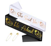NICENEEDED 2 PCS She Said Yes and He Asked Sashes, Bride to Be Sash and Groom to Be Sash Bachelorette Party Decorations, White Black Sash with Rose Gold Foil Lettering for Wedding