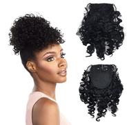 NICENEEDED 2 Pcs Short Afro Kinky Curly Bangs Clip Black, Kinky Curly Clip In Bangs, Wig Piece Front Fringe Hair Pieces Bangs for Women Clip in On Hair Extensions