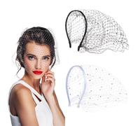 NICENEEDED 2 Pcs Veil Mesh Veil Headband, 1920s Fascinator Headpiece Birdcage Veil Lace Veil with Diamond, Bridal Wedding Tea Party Fascinator Veil for Women