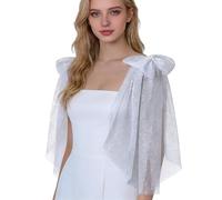 NICENEEDED 2 PCS Women Detachable Wedding Shawls, White Bow Tulle Rhinestone Shoulder Shawl Wrap, Sparkly Cover up Cloaks for Women Bride Bridesmaid Evening Dress Wedding Party