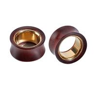 NICENEEDED 2 PCS Wooden Flesh Tunnel, 22mm Stainless Steel Gold Ear Tunnel Plug, Double Flared, Hard Ear Expander Piercing Jewellery for Women Men