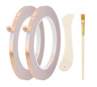 NICENEEDED 2 Roll Double Edged Scalloped Copper Foil Tape, 65.61 Ft Light Gold Backed Large Scalloped Tape, Conductive Adhesive Copper Tape with Scraper Brush for Stained Glass Art DIY Handicrafts