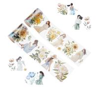 NICENEEDED 2 Rolls Flower Washi Tapes, PET Washi Tape Transparent Stickers for Scrapbooking, Floral Decorative Tape Aesthetic Bullet Journaling Supplies for Photo Albums and Crafts