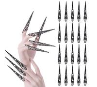 NICENEEDED 20 PCS Black Fingertip Finger Nail Claw Rings, Halloween Protective Nail Rings Set, Metal Finger Knuckle Claw for Women Cosplay Costume Drama Dance Show