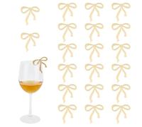 NICENEEDED 20 Pcs Gold Mirror Bow Shaped Drink Name Tag, Mirrored Bow Wedding Drink Tag, Wine Tags Blanks Acrylic Place Cards Drink Name Tag Themed Party Decoration