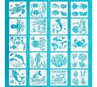 NICENEEDED 20 PCS Ocean Creatures Stencils, Mermaid Seahorse Sea Turtle Dolphin Shark Stencils Templates, Under The Sea Animal Painting Stencils for Painting on Scrapbooking Wood Wall Decor