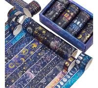 NICENEEDED 20 Roll Starry Sky Washi Tape, Galaxy Space Themed Gold Foil Masking Tape Vintage Constellation Adhesive Tape, Decorative Paper Sticker for Scrapbook DIY Wrapping Handbook
