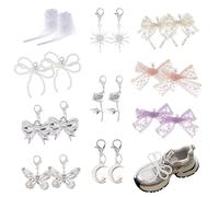 NICENEEDED 22 PCS Pearl Bow Shoe Charms for Sneakers, Shoelace Decoration Charms, Lace Bowknot Shoelaces Clips Decorative Shoes Buckle Pearl Beaded Chain DIY Shoe Lace Sneakers Accessories for Women