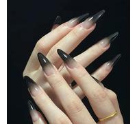 NICENEEDED 24 PCS Black Ombre Stiletto Press on Nails, French Tip Fake Stick on Nail with Gradient Design, Stiletto Artificial Full Cover False Nail for Women Manicure Art Halloween