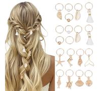 NICENEEDED 24 PCS Seashell Conch Starfish Loc Hair Charms, Beach Style Braided Hair Ornaments Gold Vintage Hair Braiding Decor, Hair Clips Charm for Women Men Dreadlock Accessories