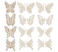 NICENEEDED 24PCS Butterfly Wood Crafts to Paint, Paintable Unfinished Wooden Slices for Craft, DIY Blank 3D Butterflies Cutouts Ornaments for Painting Decorations