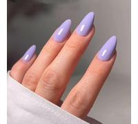NICENEEDED 28 PCS Lavender Purple Press On Nails, Short Round Plain False Nails with Gel, Shiny Plastic Full Cover Almond Fake Fingernails for Women Manicure Art DIY