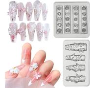 NICENEEDED 2PCS 3D Flower Nail Art Mold, Silicone Carving Template, Floral Blossom Petals Nail Decor Supplies Accessories for DIY