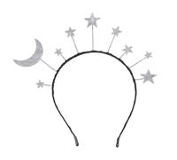 NICENEEDED 2PCS Galaxy Moon Star Headband, Silver Glitter Headpiece Solar System Headpiece, Alloy Five-pointed Star Headband Birthday Party Hair Fashion Hair Hoop