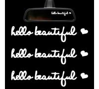 NICENEEDED 3 PCS Hello beautiful Rearview Stickers, Fantasy Rearview Mirror Decal, Waterproof Car Window Accessories Self Affirmations Decoration