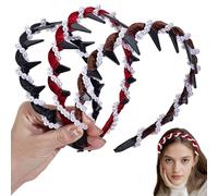 NICENEEDED 3 PCS Retro High Skull Pearl Headband, Vintage High Cranium Pearl Artificial Headband, Fluffy High Cranial Top Hairband Sparkling Wave Hair Bands for Wedding Party