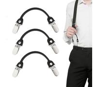 NICENEEDED 3 PCS Suspenders Genuine Leather Strips, 7.87 Inch Black Adjustable Suspender Duckbill Clips Replacement for Double Clips End Suspender, Leather Braces for Y-Back Suspenders