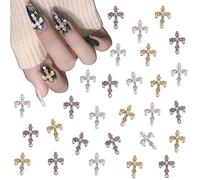 NICENEEDED 30 PCS 3D Cross Nail Charms, Alloy Pearl Punk Style Nail Decoration for Women, Retro Nail Jewels Gothic Nail Art Supplies for Nail DIY Design and Jewelry Making
