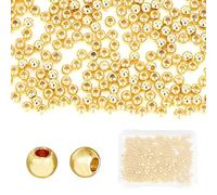 NICENEEDED 300 PCS 18K Gold Filled Spacer Beads, Smooth Round Beads Gold Charms, Plated Solid Brass Beads Small Ball Gold Seed Beads for DIY Bracelet Necklace Earring Jewelry Making(3MM)