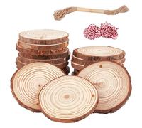 NICENEEDED 30Pcs 2.37-2.76 Inch Natural Wood Slices, Unfinished Predrilled Round Wooden Circles with Hole and 2Pcs 10 Yards Twine Strings, Wood Slice for DIY Art Craft Christmas Ornaments