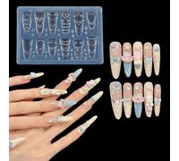 NICENEEDED 3D Embossed Cream Nail Mold, Silicone Transparent Resin DIY Manicure Mould, Carving Template Stencil for Women Fingertip Art Decoration
