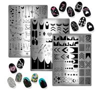 NICENEEDED 3PCS French Line Nail Stamping Plates, French Tip Nail Stamp Plate, Wave Stripes Nail Art Stamper Stencils Printing Template Stainless Steel Nail Art Tools