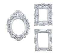 NICENEEDED 3PCS Mini Vintage Resin Picture Frame, Slivery Small Picture Frames, Oval Rectangle Wall Hanging Antique Photo for Jewelry Display Holiday Party Hotel Decor