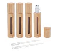 NICENEEDED 4 PCS Bamboo Roll on Bottles with Stainless Steel Roller Ball and 2 Droppers, 10ml Protable Essential Oil Bottles, Reusable Refillable Rerfume Container for Travel DIY