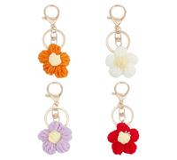 NICENEEDED 4 PCS Crochet Flower Keychain Charm, Plush Crocheted Key Holder Flower Weave Keychains, Cute Bag Accessories Charms for Purse Backpack Charms Key Chain