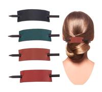 NICENEEDED 4 Pcs Leather Hair Barrette with Stick, Solid Color Hair Slider Pin, Ponytail Holders Hair Platters Ponytail Hairpin Accessories Stylish Bun Cages French Hair Clips Hair Sticks for Women