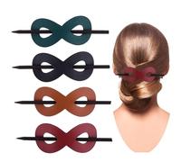 NICENEEDED 4 Pcs Leather Hair Barrette with Stick, Solid Color Hair Slider Pin, Ponytail Holders Hair Platters Ponytail Hairpin Accessories Stylish Bun Cages French Hair Clips Hair Sticks for Women