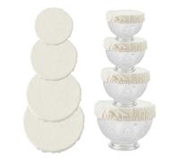 NICENEEDED 4 Pcs Linen Fabric Bowl Covers, Reusable Cloth Bowl Covers, Storage Covers Stretch Elastic Dish Covers Protectors Elasticated Bowl Caps for Fruits