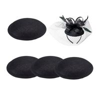 NICENEEDED 4 PCS Round Fascinator Hat Base, 5.12 Inch diameter Black Vintage EVA Fabric Base, Sinamay Millinery Hat Making Supplies for Wedding Party