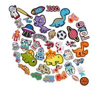 NICENEEDED 40 PCS Dinosaur Iron on Patches, Embroidered Football Sew on Patch Dinosaur Applique Patches, Planets Applique Decorative for Clothing jeans hats shirts jackets backpacks