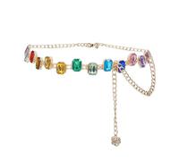 NICENEEDED 41.7 Inch Colorful Rhinestone Body Chain Belt, Adjustable Rainbow Gem Diamond Waist Chains,Metal Western Style Decorative Belt for Dresses Jeans Festival Looks Women