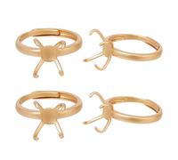 NICENEEDED 4PCS Claw Ring Blank, 18K Gold Plated Ring Base Finger Ring Components, Open Cuff Ring Bezel Tray Adjustable Brass Prong Ring Blank for DIY Jewelry Ring Making