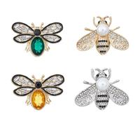 NICENEEDED 4PCS Colorful Rhinestone Crystal Bee Brooch Pin, Vintage Bee Pearl Lapel Pin Retro Rhinestone Insect Pin, Sweater Dress Jackets Badge Corsage Brooches for Women