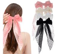 NICENEEDED 4PCS Large Hair Bows, Cute Oversized Ribbon Bows for Women in Beige Light Pink White Black, Hair Barrettes for Different Occasions