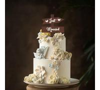 NICENEEDED 5.12 x 7.48 Inch Just Married Cake Topper, Rustic Bride and Groom Wooden Arrow Wedding Cake Decoration, Reusable Sign for Bridal Shower Ceremony