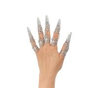 NICENEEDED 5 PCS Finger Tip Claw Rings with Chain, Gothic Vintage Hollow Pattern Fingertip Claw Rings, Finger Knuckle Protector Decoration Accessory for Women Halloween