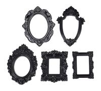 NICENEEDED 5 PCS Mini Resin Picture Frame, Vintage Small Black Photo Frames, Baroque Tiny Oval Rectangle Table Top Frames for Jewelry Display Photography Wall Decor