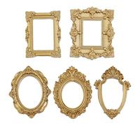 NICENEEDED 5 PCS Mini Vintage Resin Picture Frame, Bronze Small Picture Frames, Oval Rectangle Wall Hanging Antique Photo for Jewelry Display Holiday Party Hotel Decor