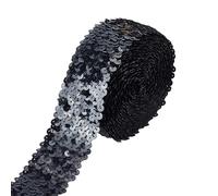 NICENEEDED 5 Yards Black Elastic Sequin Ribbon Trims, Sequin Sewing Trim Patches, Glitter Stretch Sequins Fabric Trimmings for DIY Craft and Sewing Wedding Bridal Dress