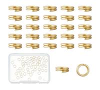 NICENEEDED 50 Pcs Double Loop Jump Rings, 18K Gold Plated Split Rings Open Loop Rings, Key Ring Hoops Keychain Clasp Findings Key Chain Ring Connectors Round Keychain Hoops for Jewelry Making Findings